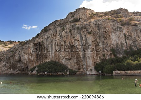Vouliagmeni, Thermal Radonic Mineral Water Lake near Athens, Greece. Just outside of Athens lies the geophysical rarity known as Lake Vouliagmeni.