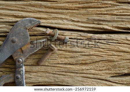 old tool on the wooden background, pliers
