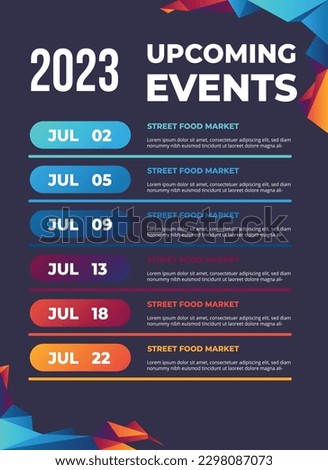 2023 upcoming events schedule template. timeline event schedule. vector template
