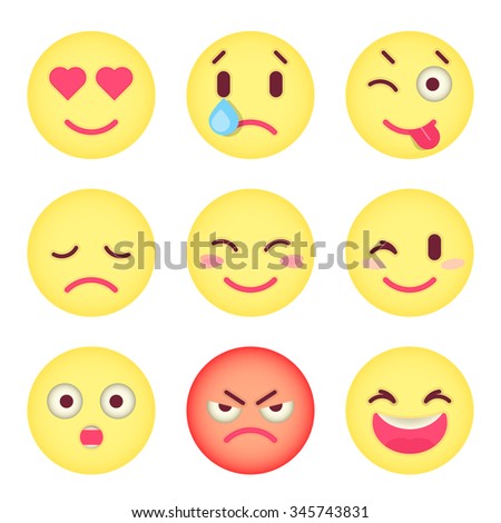 Set Of Flat Emoticons. Set Of Emoji. Isolated Vector Illustration On ...