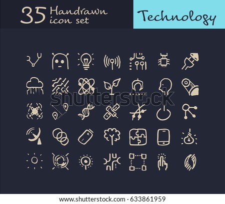 35 Hand drawn Technology icon. doodle Technology icon. vector illustration.