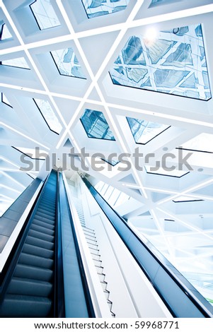 Modern conceptual high tech building with abstract roof and stairs