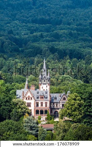 Baroque castle in the mountain woods. Main tourist attraction in Hesse, Germany