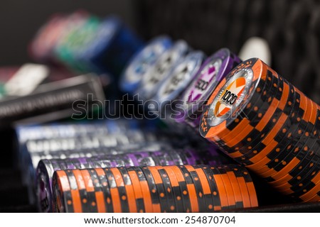 Poker case with cards and chips. A series of photos for the casino.