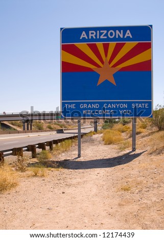 Welcome to Arizona State sign post on the side of the highway