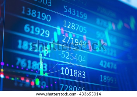 business graph with tending stock market data on led display