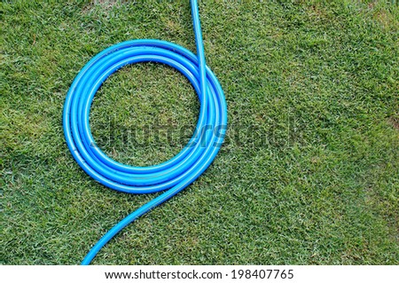 Garden hose  on green grass.