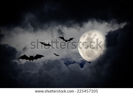Halloween design background with , naked trees, and bats and moon