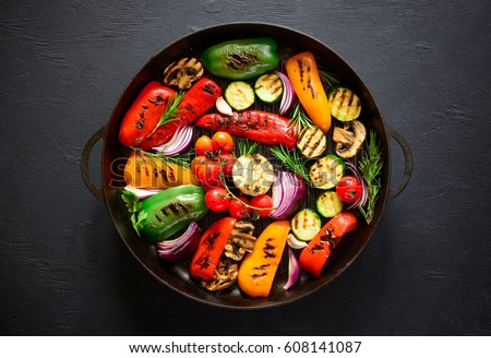 Similar – Image, Stock Photo Grill pan with rosemary and garlic in kitchen