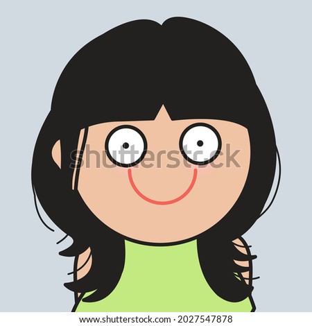 Closeup Portrait Of Funny Girl With Her Wolf Cut Haircut Concept Card Character illustration