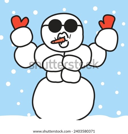 A Very Fit Snowman Showing Off Those Biceps With Carrot In His Mouth Concept Card Character illustration