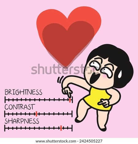 Exciting Girl Adjusting And Moving The Scale Upwards To Higher Brightness Level On Her Heart Concept Card Character illustration