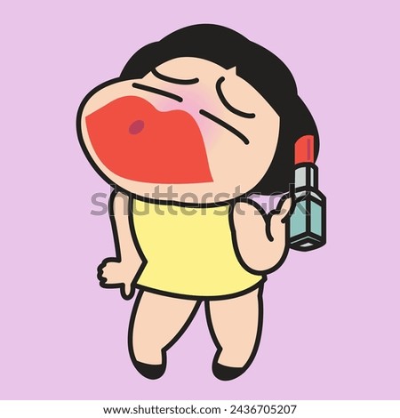 Funny Happy Woman's Plump Red Lips Pouting and Blowing A Kiiss. Wearing Bright Red Lipstick Concept Card Character illustration