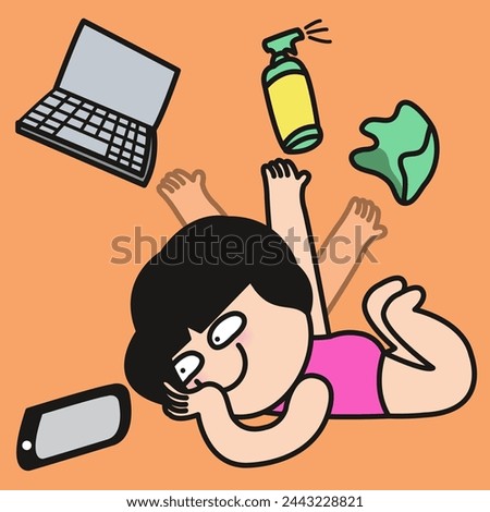 Happy Girl Stays Off Anything Just Lying And Playing With Smartphone Concept Card Character illustration
