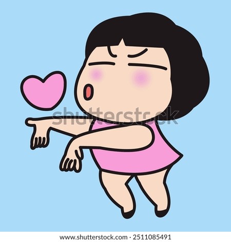 Cheerful Funny Cute Girl Pout Lips With Heart Concept Card Character illustration