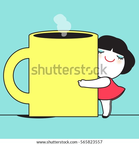 Monday Morning Hug A Mug Mood Concept Card Character illustration