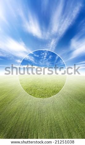 Concept photo of a beautiful meadow with focused circle in the center. Blurry zoom effect denoting idea.