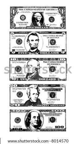 Vector illustration (cleaned trace) of American Dollar bills.