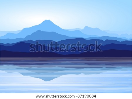 Landscape With Blue Mountains Near Lake (Vector) - 87190084 : Shutterstock