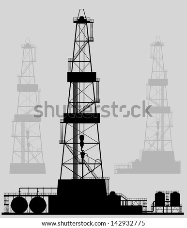 Oil rigs silhouette. Detailed vector illustration.