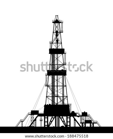 Oil rig silhouette. Detailed vector illustration isolated on white background. 
