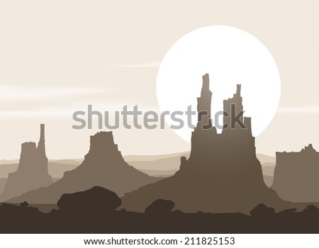 Lifeless landscape with mountains over sunset. Vector eps10.
