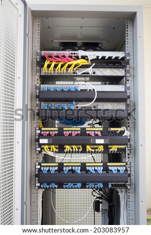 Rack Main Server Internet Connected with LAN cables.