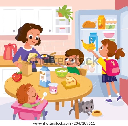 Similar – Image, Stock Photo Mother feeding child at home