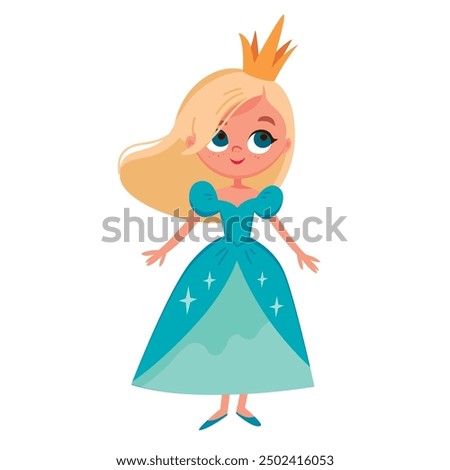 Cute princess. Children's vector characters. Cute girl.