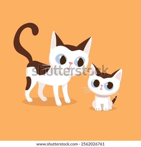 Cute charming cat family, mother cat and kitten cartoon hand drawn vector illustration. cheerful Kitty sitting, for t-shirt print, kids wear fashion design