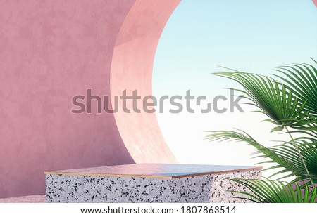 Natural beauty podium backdrop for product display with Terrazzo texture. 3d rendering.