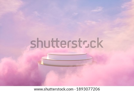 Natural beauty podium backdrop for product display with dreamy sky background. Romantic 3d scene.