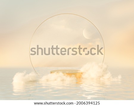 Natural beauty podium backdrop for product display with dreamy cloud and arch frame. Romantic 3d seascape scene. Foto stock © 