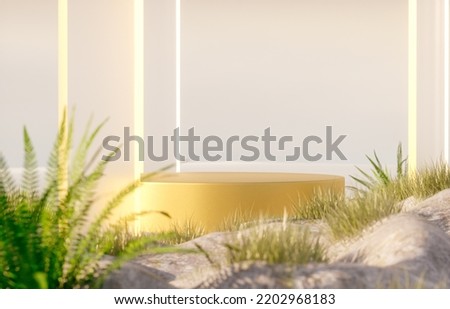 Natural beauty podium backdrop for product display with Summer fern garden scene. 3d rendering. 商業照片 © 