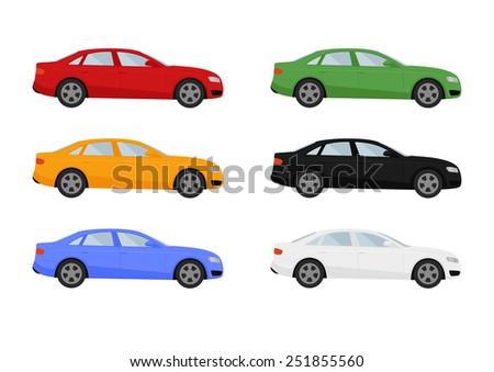 Set of isolated cars of different colors