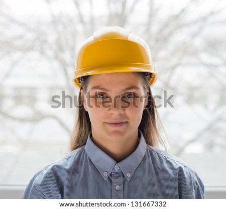 A woman in a helmet