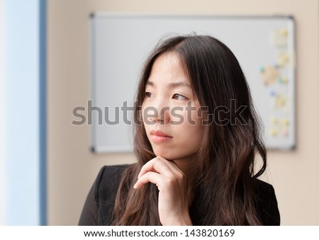 Young Chinese businesswoman holding hands to head