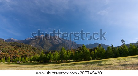 Landscape with Mount Kinabalu at the background in Kundasang, Sabah, East Malaysia, Borneo
