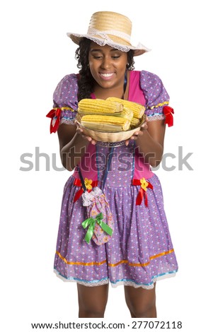 Girl wearing generic caipira clothes as in every Festa Junina or Country Festivals in Brazil