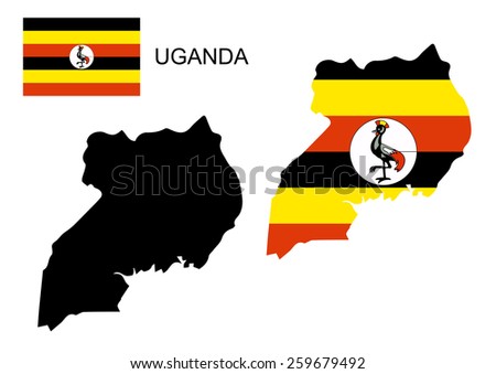 Uganda map and flag vector, Uganda map, Uganda flag