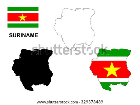 Suriname map vector, Suriname flag vector, isolated Suriname