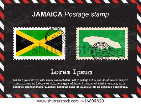 Jamaica postage stamp, postage stamp, vintage stamp, air mail envelope.