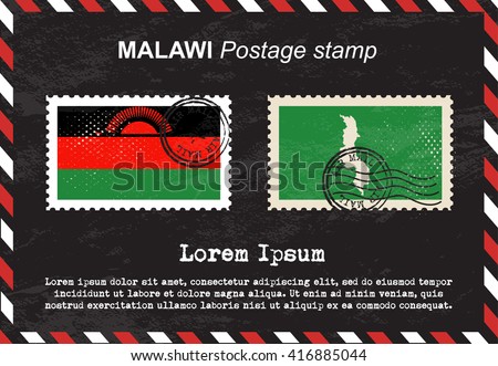 Malawi postage stamp, postage stamp, vintage stamp, air mail envelope.