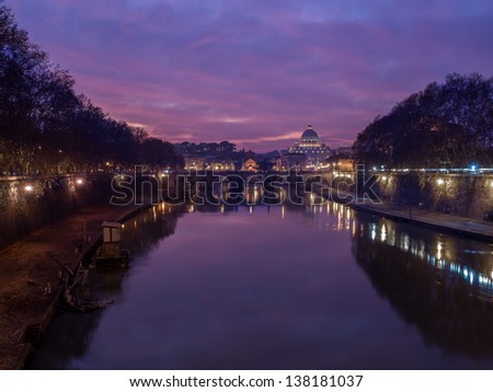 Tevere river with sunk boat