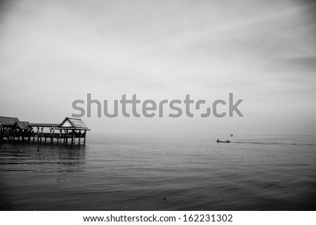 art of small hut waterside in peace ocean, gulf of thailand