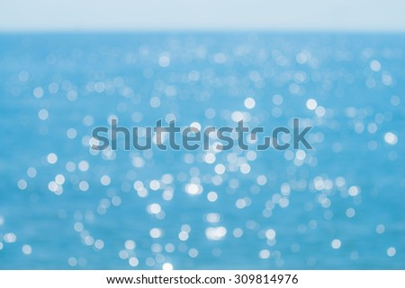 Abstract bokeh of sunlight reflect from ocean surface. Blue filter.