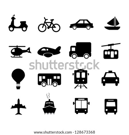 Transportation Icon set Black and White