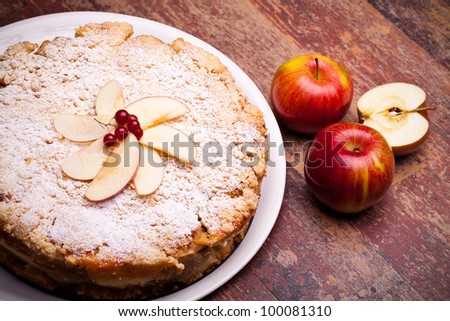 Austrian Cuisine - Desserts - Overhead shot of cheesecake with sour apples.