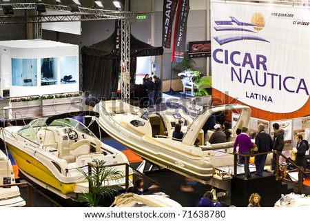 ROME, ITALY - FEBRUARY 19: Big Blue Rome Sea Expo - Boat Show -  In this picture the Cicar Nautica stand exposing motor boats and luxury dinghies unique in their style - February 19, 2011 in Rome.