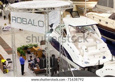 ROME, ITALY - FEBRUARY 19: Big Blue Rome Sea Expo - Boat Show -  In this picture the stand of  Robalo Boats, leading fishing boats manufacturer - February 19, 2011 in Rome.